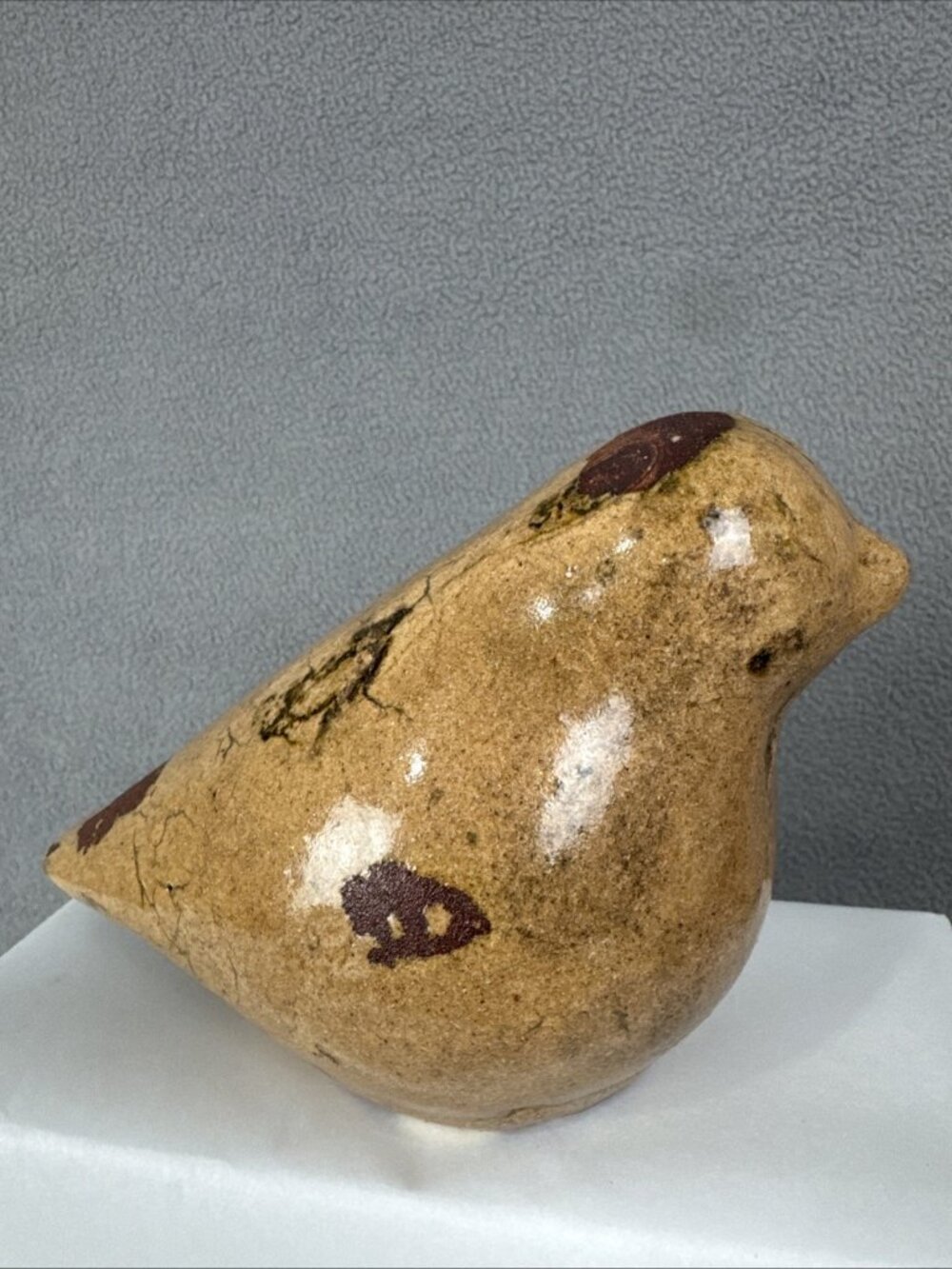 Vtg Pottery Brown Speckled Bird 3.5" rustic farmhouse cottagecore garden decor
